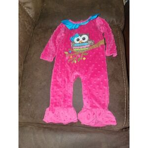 Mudpie fall pink owl romper one‎ piece size 0 6 months mud pie